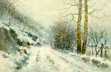 Paul Sawyier, Winter road, watercolor on board