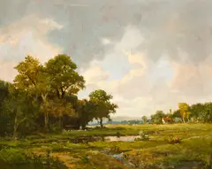 Jerome Thompson, Pastoral landscape, oil on canvas