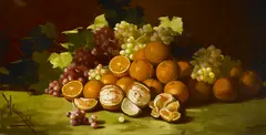 Edward Chalmers Leavitt, Still life with grapes and oranges, oil on canvas