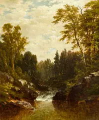 John William Casilear, Cascade, oil on canvas