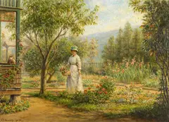Edward Lamson Henry, Gathering flowers, oil on canvas laid to board