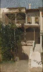 Robert Frederick Blum, A Venetian courtyard, 1890, oil on panel