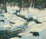 Wilson Henry Irvine, Sun-dappled stream in winter