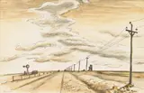Thomas Hart Benton, Texas Panhandle Hwy 66, watercolor and pencil on paper