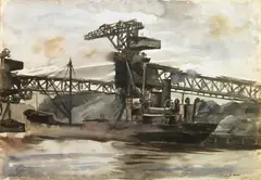 Freighter beneath an iron bridge by Reginald Marsh, watercolor and pencil on paper, offered May 2012
