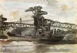 Reginald Marsh, Freighter beneath an iron bridge