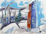 Werner Drewes, Houses and hills in winter, 1966, oil on canvas