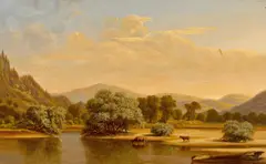 William Lewis Marple, Cattle watering with rolling hills beyond, 1867, oil on canvas