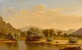 William Lewis Marple, Cattle watering with rolling hills beyond, 1867, oil on canvas