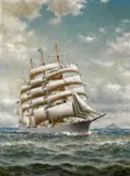 William A. Coulter, The four-masted bark Edward Sewall with the Golden Gate and Farallon Islands in the distance