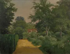 Sunlight on a garden path by John Ross Key, oil on board, offered May 2012