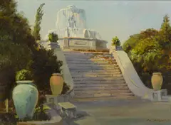 Fountain, San Jose Water Works, Cambrian Wells by Albert Thomas Derome, 1934, oil on canvas board, sold May 2012