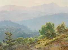 Veils of light, Santa Cruz Mountains by Albert Thomas Derome, 1938, oil on canvas board, sold May 2012