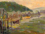Houseboats, Tiburon, California by Selden Connor Gile, oil on canvas, sold May 2012