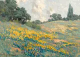 California wildflowers on rolling hills by Granville Redmond, oil on canvas, sold May 2012