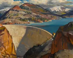 Lake Spaulding dam by Maurice Logan, oil on canvas board, sold May 2012