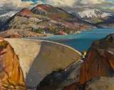 Maurice Logan, Lake Spaulding dam, oil on canvas board