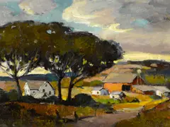 Orrin A. White, View of a farm; River landscape (a pair), first unsigned; second signed 'Orrin A. White' (lower right)