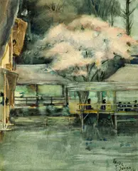 Helen Hyde, Cherry blossoms, Juniso, Japan, watercolor on paper