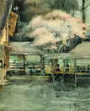 Helen Hyde, Cherry blossoms, Juniso, Japan, watercolor on paper