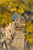 George Post, Greenwich Street steps, Telegraph Hill, 1949, watercolor and pencil on paper