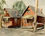 Barrio afternoon, near Dana Point by Mabel Christina Bennett Hutchinson, 1937, watercolor on paper, sold May 2012