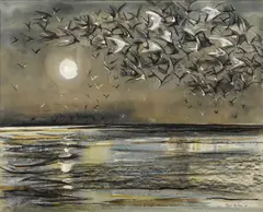 Moon flight by Philip Latimer Dike, 1972, watercolor, gouache and charcoal on paper, sold May 2012