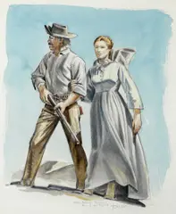 Thomas C. Lea III, Pioneer couple, watercolor on paper