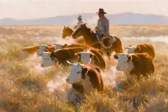 Driving the herd by Dan Mieduch, 1986, oil on masonite, sold May 2012