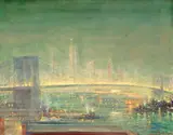 Brooklyn Bridge with New York Skyline by Johann Berthelsen, oil on canvas, offered Nov 2011