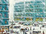 Harriette Bowdoin, Winter street scene, oil on canvas