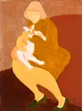 Sally Michel Avery, Seated Girl with Cat, 1974, oil on canvasboard