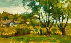 Cottage in the Woods by Gilbert Gaul, oil on board, sold Nov 2011