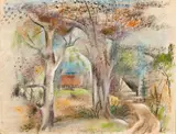 Preston Dickinson, Landscape, 1926, pastel on paper laid to masonite