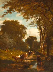 James McDougal Hart, Cattle watering, 1893, oil on canvas
