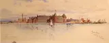 Hughson Hawley, Historic Chamberlin Hotel in Fort Monroe, Virginia on the Chesapeake Bay, 1891, watercolor on paper