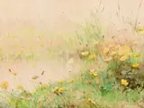 Fidelia Bridges, Wild yellow primroses, 1890, Sea coastline, 1875, Sand dunes, 1873: Three, watercolor and gouache on paper