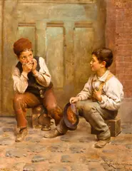 Shoeshine Boys by Karl Witkowski, oil on canvas, sold Nov 2011