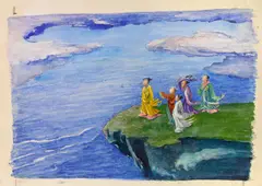 John La Farge, Rishi calling up Storm, watercolor on paper