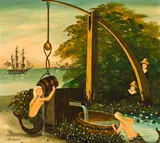 Ralph Cahoon, Mermaids at Well, oil on masonite