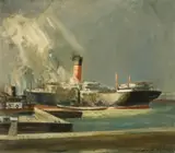 Adrien Hebert Rca, A Cunard Liner in Montreal Harbour, oil on canvas