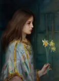 A Young Girl Holding Daffodils by Arca Laura Adelaine Muntz Lyall Osa, oil on canvas, sold Nov 2011