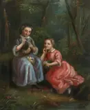 Charlotte Mount Brock Morrell Schreiber, Young Girls Making Flower Crowns, oil on paper