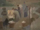 Mary Ritter Hamilton, Wash day, France (Sketch), oil on canvas laid on board