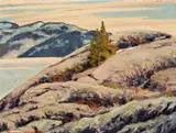 Rocks of a Million Years, Great Bear Lake by Francis Hans Johnston, Arca, Osa, Cspwc, oil on masonite, offered Nov 2011
