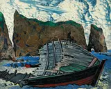 Marc-Aurèle Fortin Arca, Barque à Percé, oil on board