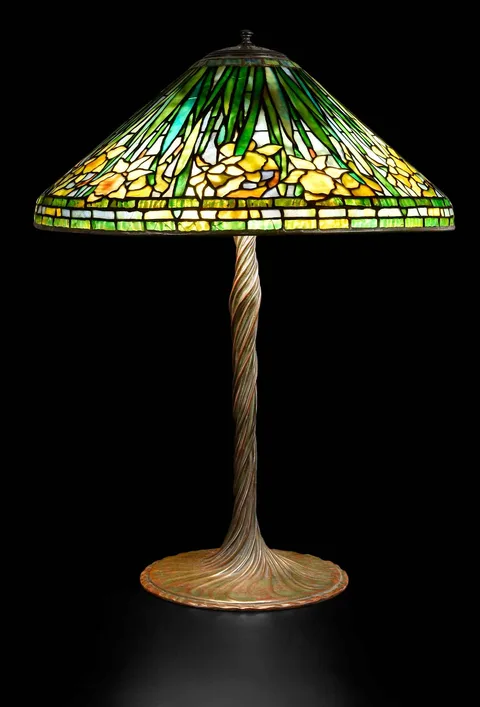 Tiffany Studios, Daffodil Table Lamp with Water Lily Base, leaded glass