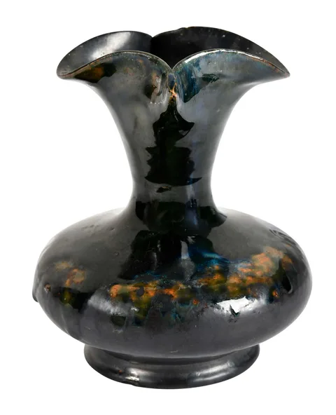 George Ohr, Biloxi Mississippi Earthenware Trumpet Vase, circa 1900, and yellow glaze to upper exterior of form