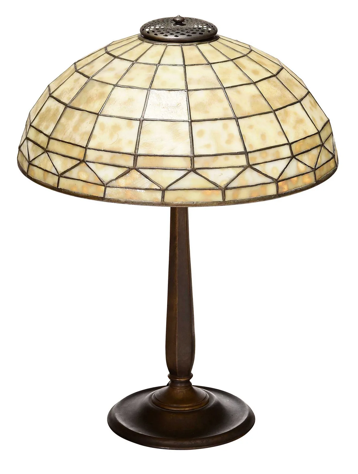 Colonial Table Lamp by Tiffany Studios, 1900, leaded glass shade marked "Tiffany Studios New York 1900", sold Oct 2025