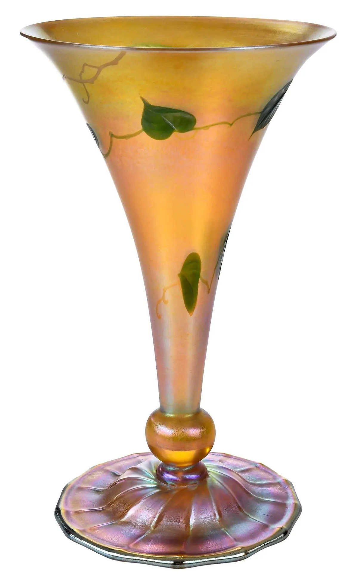 Favrile Pulled Leaf Vase by Tiffany Studios, inscribed "5695 H/L.C. Tiffany/Favrile" at base, sold Mar 2025